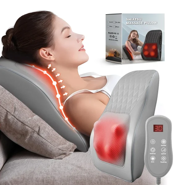 Back Massager Neck Massager with Heat,3D Kneading Massage Pillow
